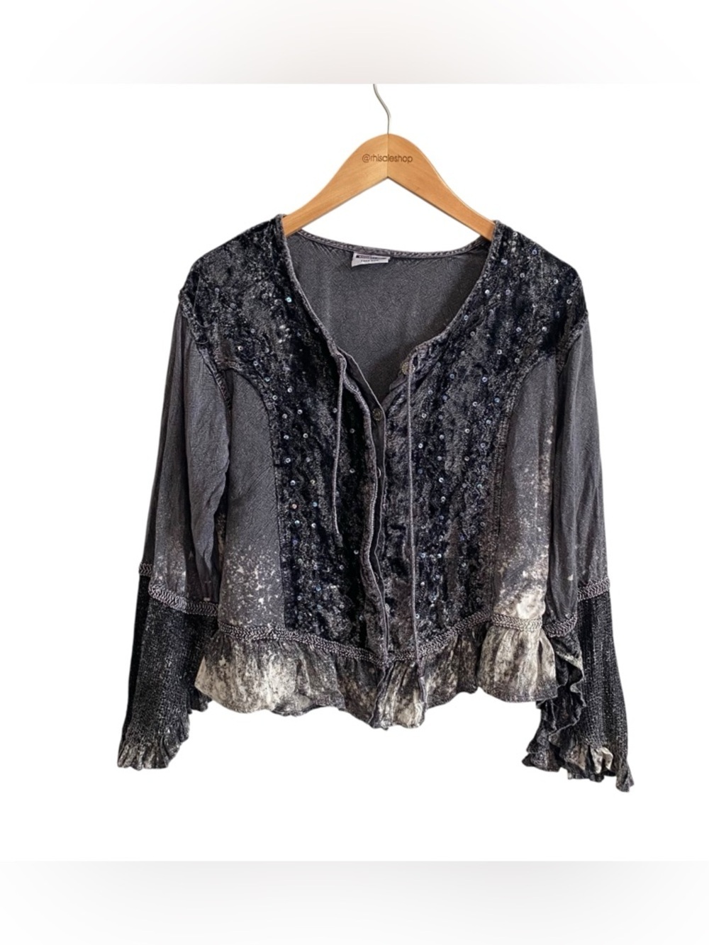 Shoreline Gray Sequin Bohemian Pirate Chic Fairy Grunge Tie Back Top Size S/M